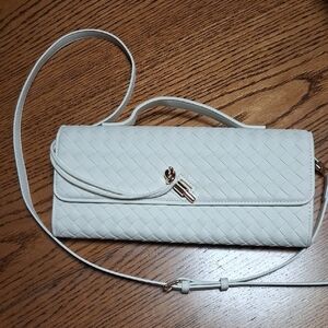 Woven Leather Convertible Crossbody Clutch - White